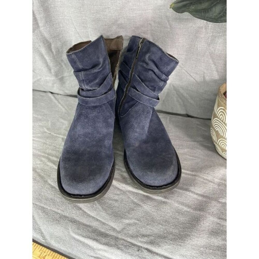 Navy Blue Suede Born ankle boots‎ side zipper 6.5M Womens